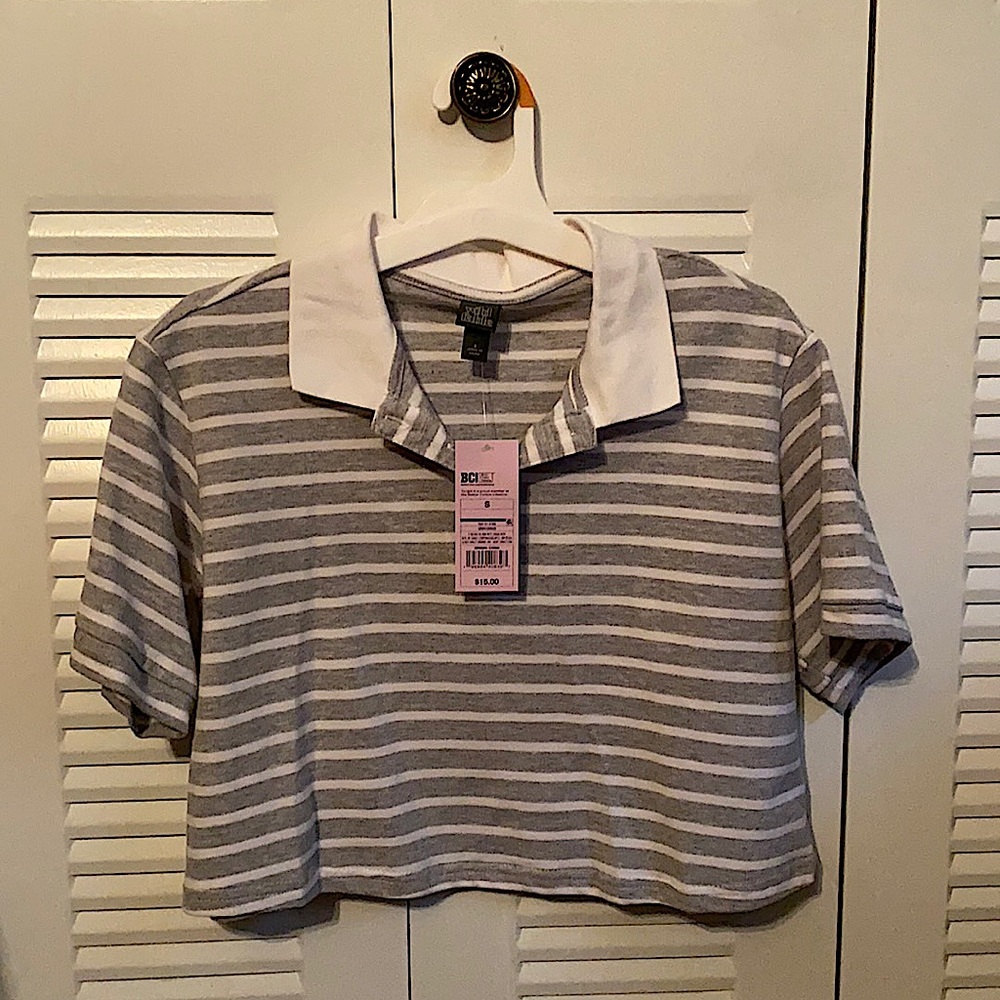 Target Wild Fable cropped white and grey T-shirt with collar